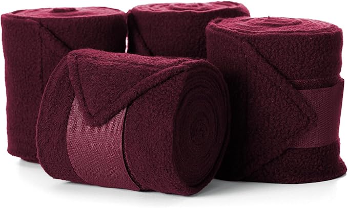 Equinavia Luna 9' Fleece Polo Wraps, Set of 4 Horse Leg Bandages with Storage Bag | Black - One Size - Wine Red - One Size