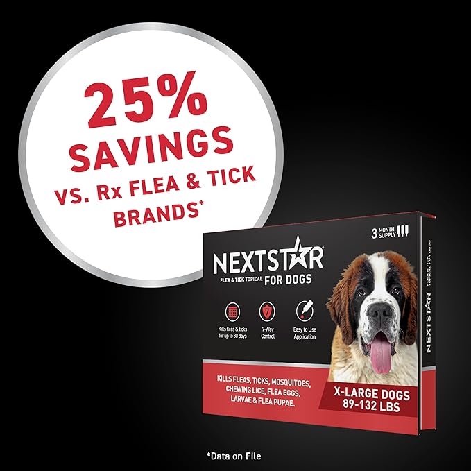 NEXTSTAR Flea and Tick Prevention for Dogs, Repellent & Control, Fast Acting Waterproof Topical Drops, Extra-Large Dog Flea & Tick Control, 6 Monthly Doses