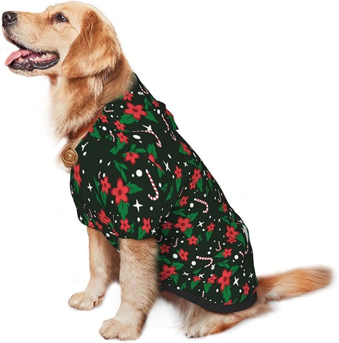 Black Candy Cane Hoodie,Christmas Cosplay Dog Clothes with Pocket and Hat Winter Clothes Sweaters X-Large