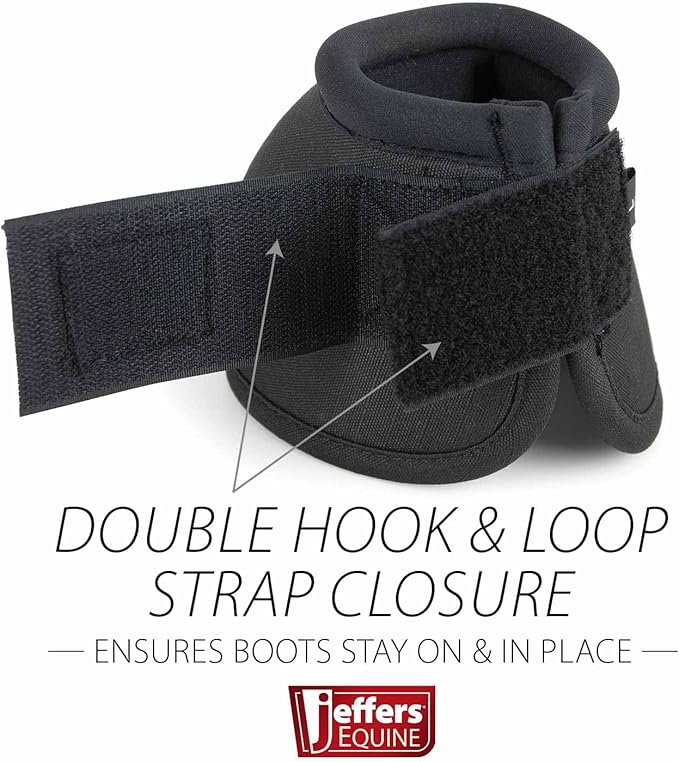 Jeffers Equine No Turn Bell Boots for Horses - Black, Medium | Shock Absorbing Hoof Protection | Secure Double Hook & Loop Closure, Perfect for Travel, Training, & Equestrian Riding - 1 Pair