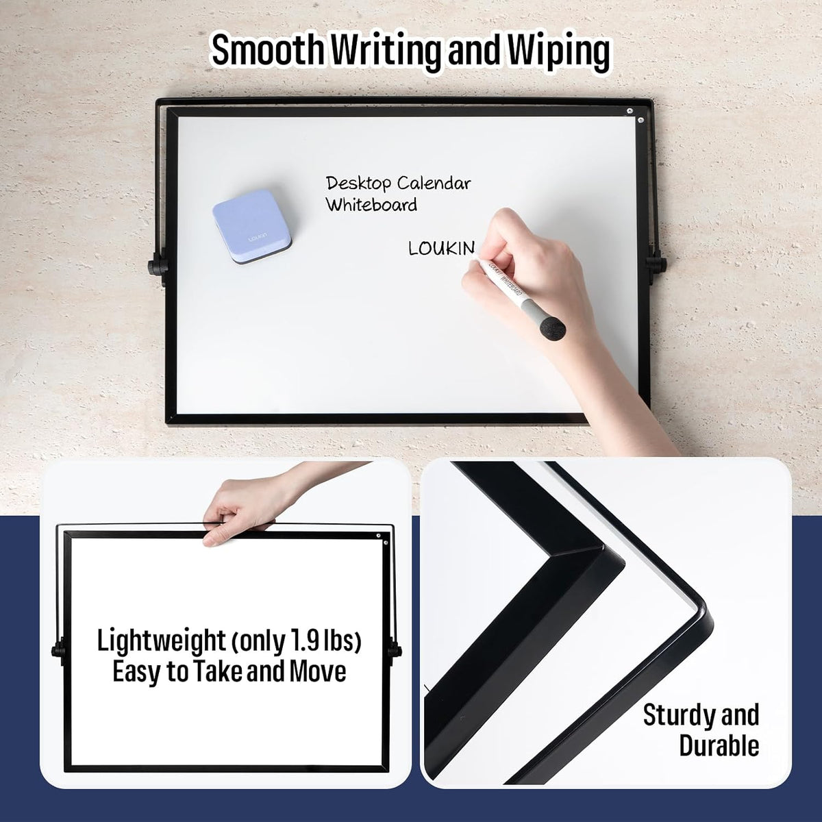 loukin 17" x 12" Dry Erase Calendar, Magnetic Desktop Whiteboard with Stand