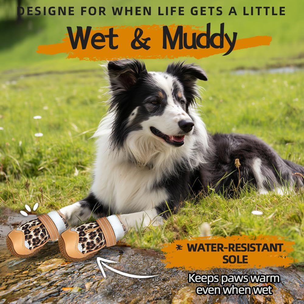 Dog Shoes for Large Dogs, Medium Dog Boots & Paw Protectors for Hardwood Floors, Outdoor Dog Booties for Hot Pavement Winter Snow Hiking, Waterproof Dog Shoes with Reflective Strips Size 7