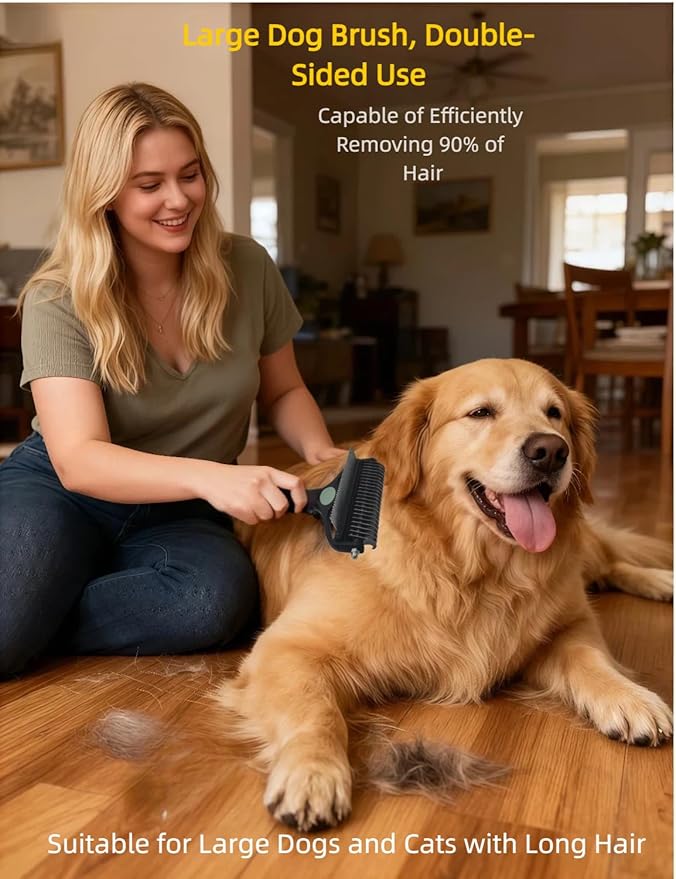 3-in-1 Deshedding Dog Brush, Deshedding Dog Grooming Brush & Undercoat Rake with Dematting Comb for medium to Large Double Coated, 3PCS, Peacock Green ﻿