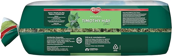 Kaytee All Natural Timothy Hay Plus Mint for Guinea Pigs, Rabbits & Other Small Animals, 24 Ounce