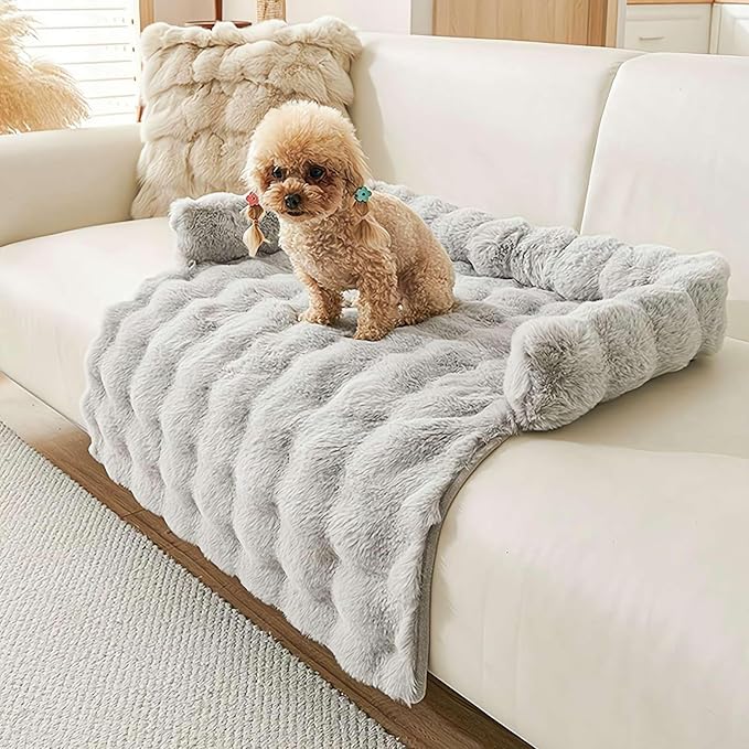 Waterproof Throw Blanket For Dogs & Indoor Cats,Dog Pad Washable Removable Couch Cover,Plush Long Fur Mat with Non Slip Silicone Base,Furniture Protector Gift for New Pet Parents,29.5"x29.5" (light)