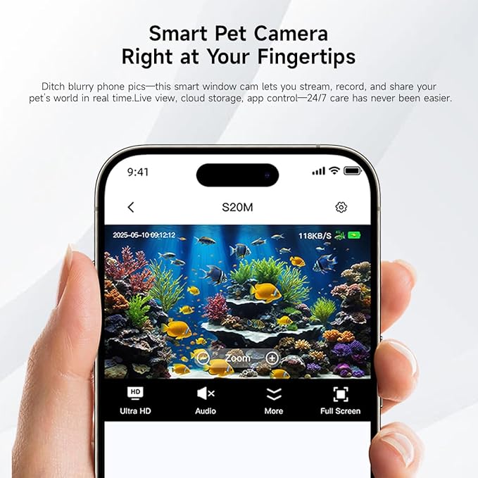 2K HD Aquarium & Terrarium WiFi Pet Camera,140° Wide-Angle Anti-Glare & Anti-Reflection,Night Vision for Fish & Reptiles,Two-Way Audio,Glass-Mount Enclosure Monitor,24/7 Recording (3 Pack)