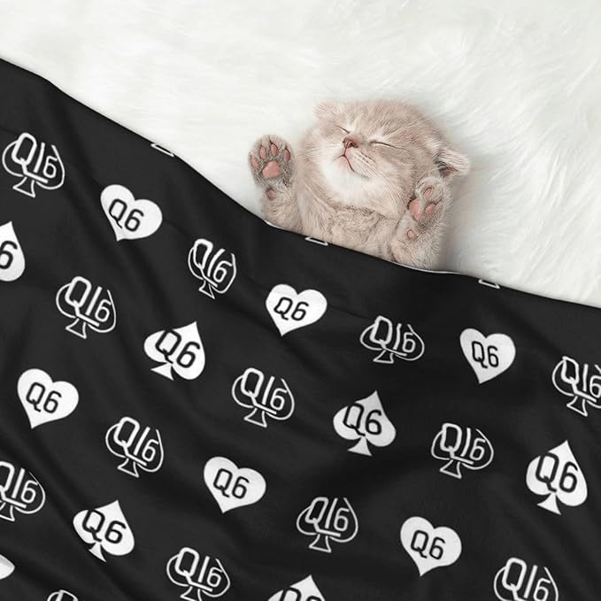 Dog and Cat Blanket in One, Golden Queen of Spades Printed Black, Double Sided Plush Throw with Raised Dot Pattern on One Side and Flat Velvet on Other for Variety