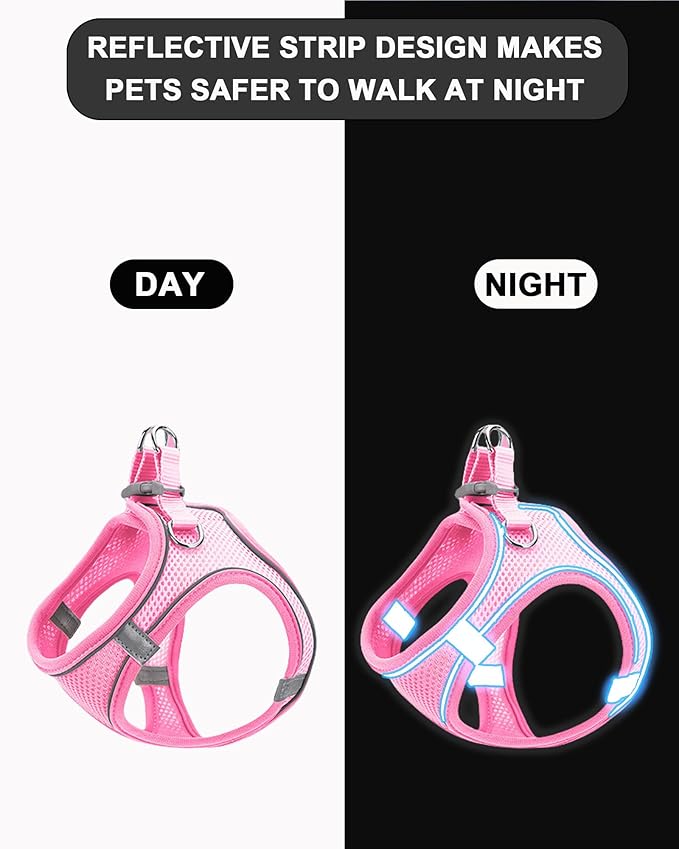 XS Pink Soft Mesh Dog Harness and Leash Set,No Escape Puppy Harnesses for Training Walking， Reflective Adjustable Puppy Vest for Small Medium Dogs, Cats (Pink, XS)