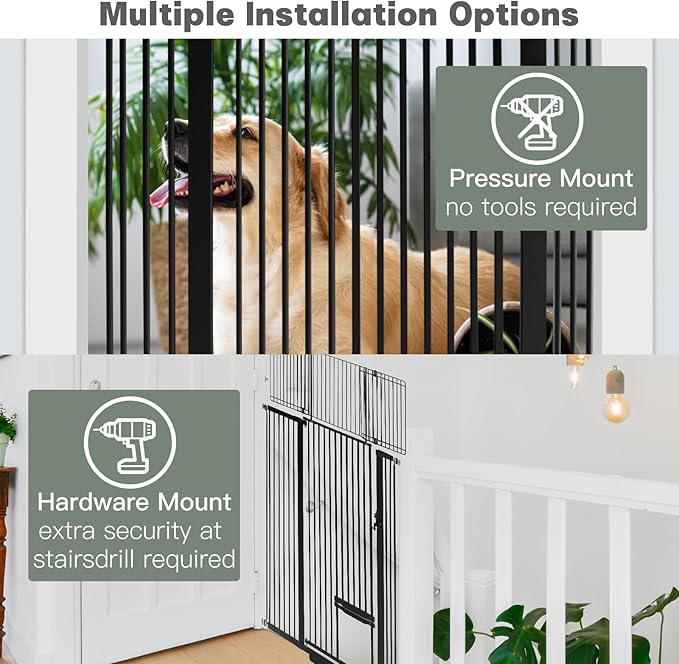71 Inch Extra Tall Pet Gate with Small Cat Door, 29.55"-46.06" Adjustable Wide Dog Gate, Tall Cats Gates for Doorway, Stairs, House(Black)