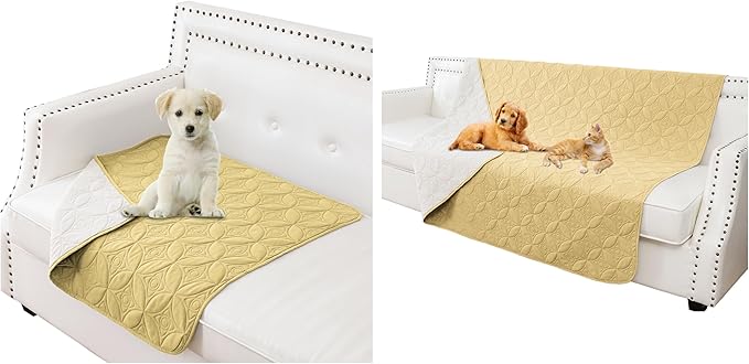 Waterproof Dog Blanket, Small Pet Couch Covers for Sofa, Chair Bed Furniture Protector Washable Reversible(30"x30",Sand+Cream and 52"x82", Sand+Cream)