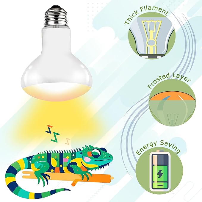 UVA Reptile Heat Lamp Bulb 100W - Basking Light for Bearded Dragons, Lizards, Tortoises, Chicks & Amphibians, Simulated Sunlight for Terrariums, Enhances Bone Strength & Overall Health