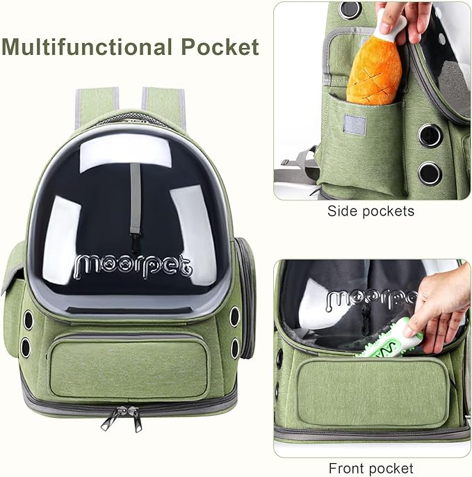 Cat Backpack Carrier, Breathable Cat Bubble Backpack Large Space Cat Carrier Backpack for Kitty Small Dog, Foldable Airline Approved Cat Backpack, Transparent Pet Travel Backpack Up to 20 lbs (Green)