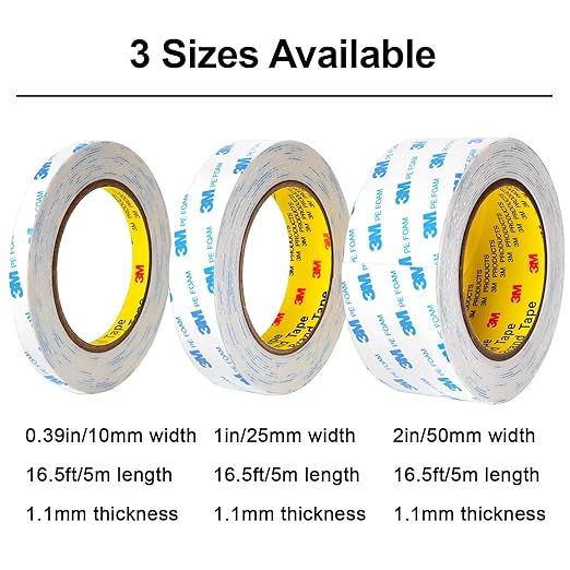 Double Sided Tape 0.39in x 16.5ft, Mounting Tape Heavy Duty, Removeable PE Foam Tape Strips, Strong Adhesive Tape Waterproof Free Damage for Paint Wall Picture Hanging Poster