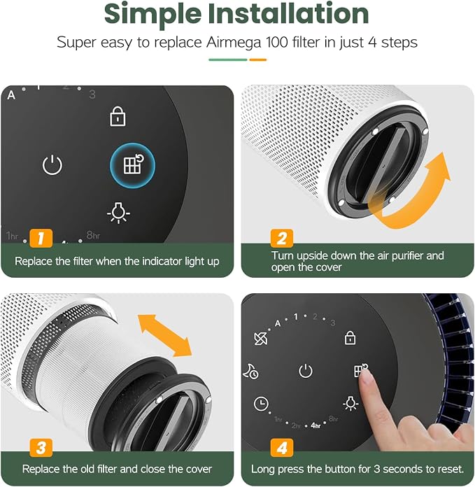2 Pack Airmega 100 Filter Replacement Compatible