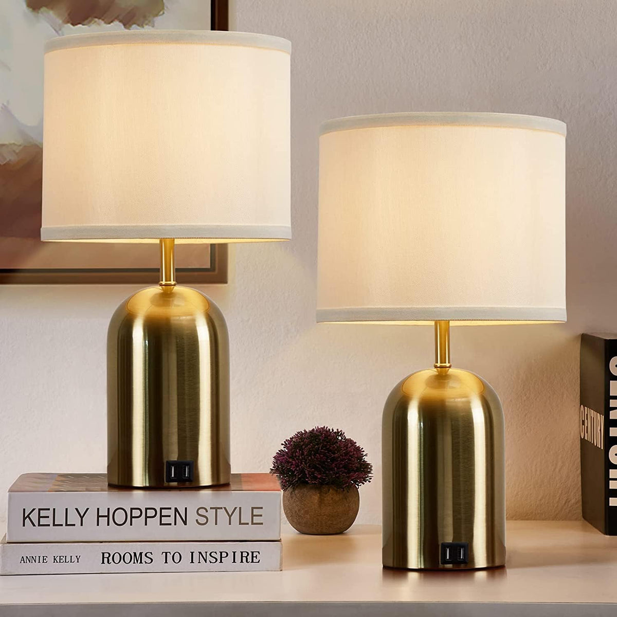 GyroVu Touch Control Table Lamps Set of 2, Gold Bedside Lamps for Bedroom
