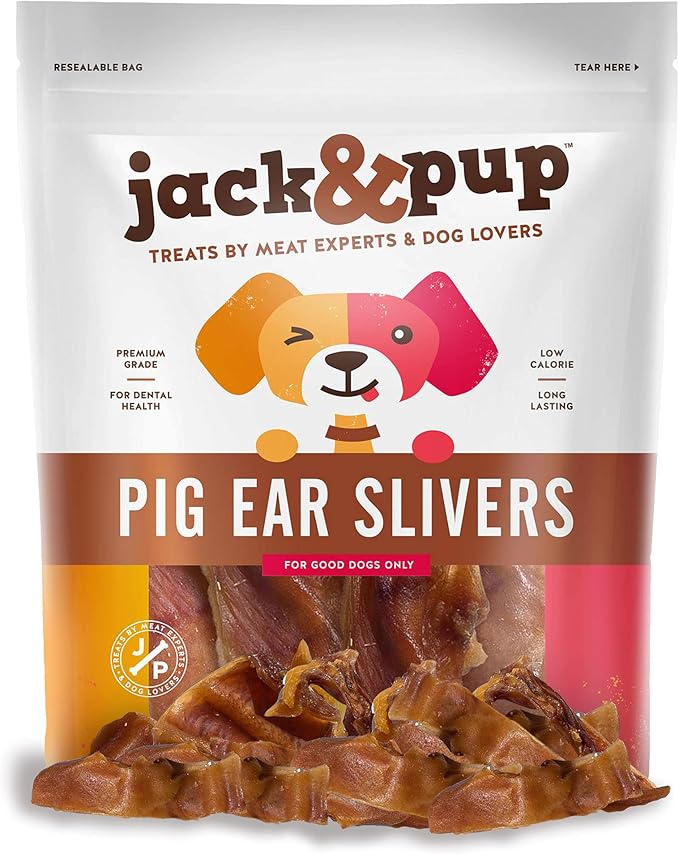 Jack&Pup Pig Ears Slivers (2Lb) - All Natural Single Ingredient Pork Strips Dog Treats, Excellent Rawhide Alternative, Dog Chews for Large and Small Dogs