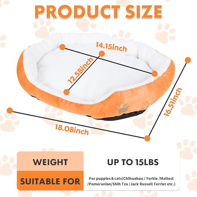 Round Dog Cat Beds Mattress Washable Pads Room, Soft Durable Plush Faux Fur Sleeping Pet Fleece Bed Mat for Small Doggy Kitten Puppy, with Anti-Slip Waterproof Bottom (Orange)
