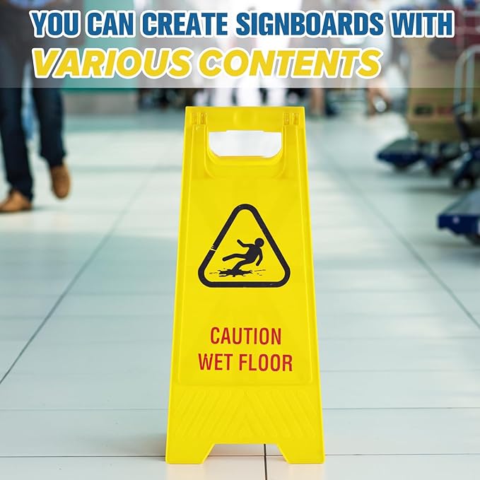 2 Pack 17.5 Inch Blank Floor Sign Yellow A-frame Foldable Caution Sign Write-On Double Sided Safety Warning for Pool Restaurant Restroom Office