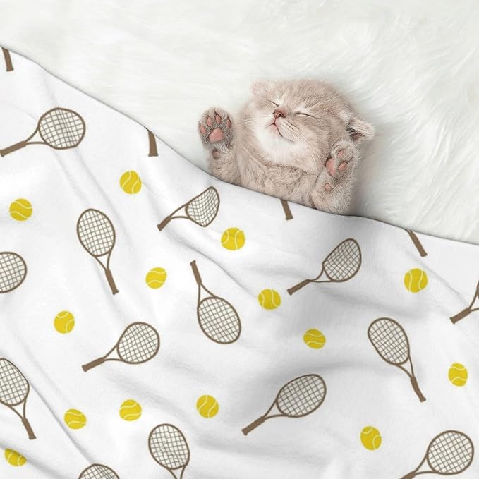 Pet Blanket for Couches and Beds, Tennis Rackets Balls, Reversible Double Sided Plush Design with Soft Bumpy Texture and Smooth Surface, Furniture Protector