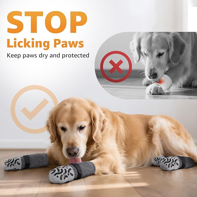 Double Sides Non-Slip Dog Socks to Prevent Licking Paws - Strong Traction for Hardwood Floors, Senior Dogs, Paw Protector, Dog Socks with Grippers - Size Large