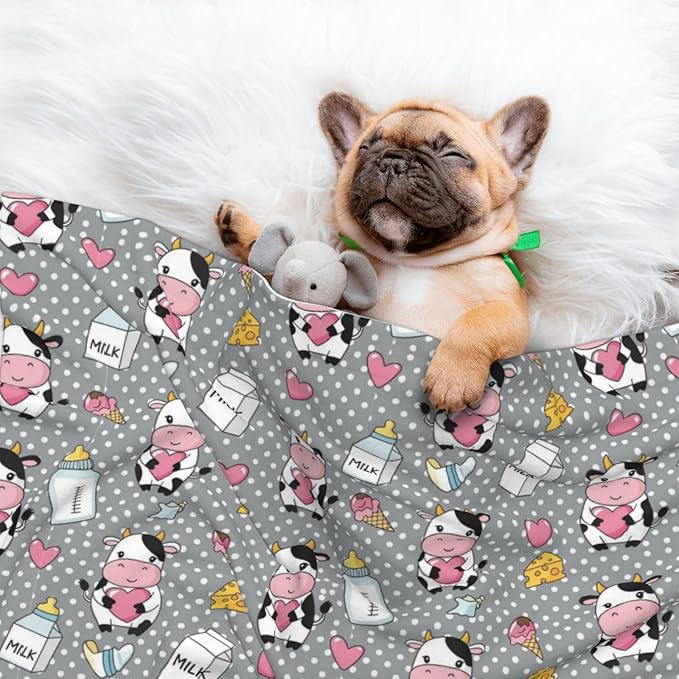 Reversible Pet Blanket for Sofa Protection Pet Comfort, Cartoon Cow Character, Double Sided Design with Cozy Nubby Nap Side and Durable Smooth Play Side