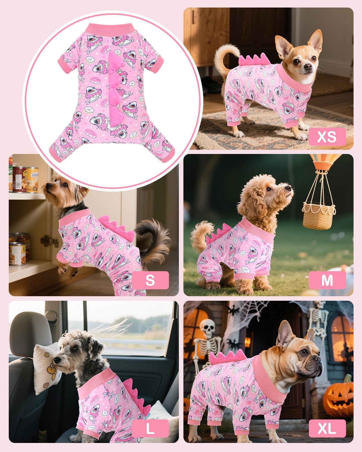 CuteBone Dinosaur Costume Dog Pajamas, Stretchy Spandex Crystal Velvet Sleepwear Coat for Small Dogs, Soft & Warm Pet Outfit Clothes for Cold Weather, Cozy Pullover Design COSP09XL