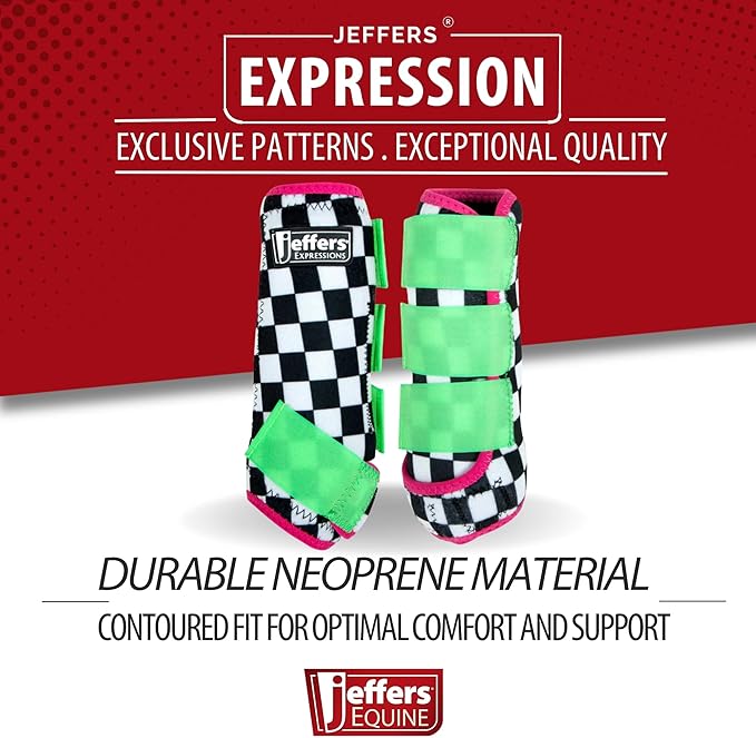 Jeffers Expression Protective Horse Boots 1 Pair, Skater Cowgirl - Safe Neoprene Leg Guards, Comfortable Fit, Durable Strap Closures, Front & Hind Support, Accessories for Travel & Riding - Small