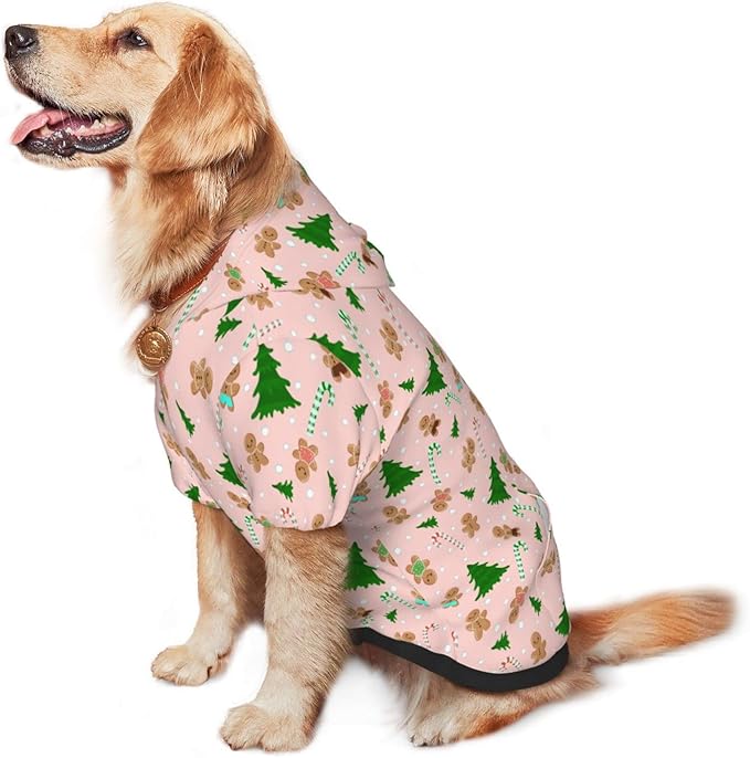 Christmas Gingerbread Men Hoodie,Christmas Cosplay Dog Clothes with Pocket and Hat Winter Clothes Sweaters Xx-Large
