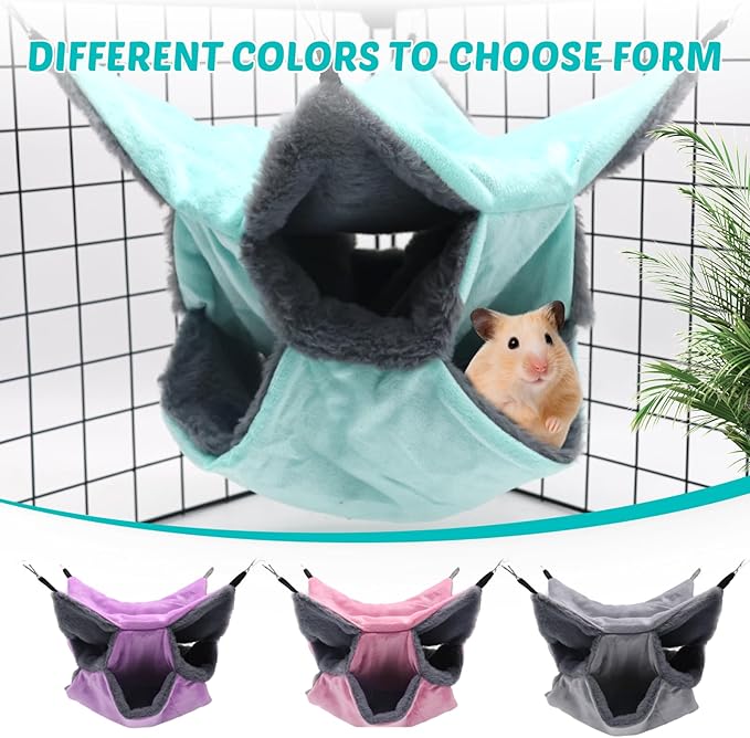 LYART Sugar Glider Pouch Hammock Bed Bedding, Sugar Glider Cage Accessories Toys for Rat, 3-Layer Hammock Make Pet Cages More Three-Dimensional (4.Pink)