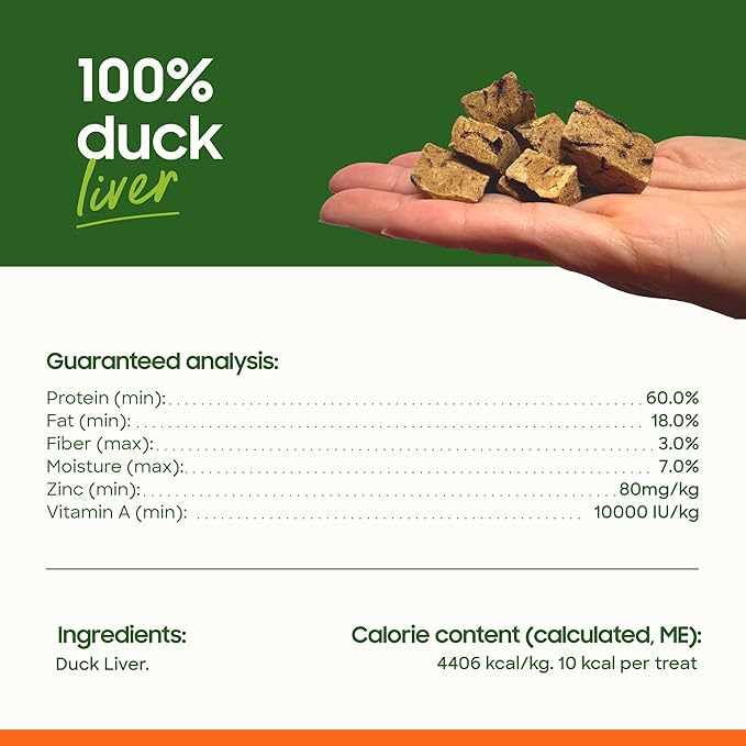 smallbatch Freeze Dried Dog Treats, Duck Liver Treats for Dogs & Cats, High Protein, Single Ingredient Dog Treat for Training or Food Topper, Natural, Humanely Sourced Meat, Made in The USA, 3 oz