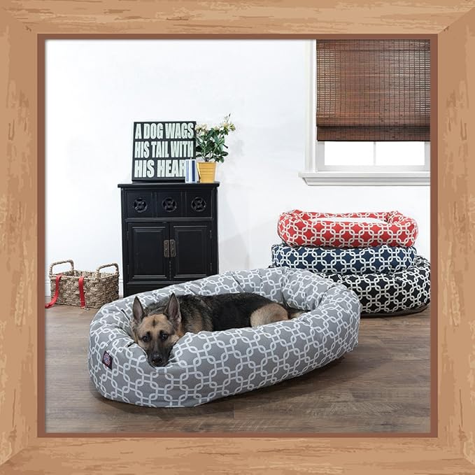 Majestic Pet 32 Inch Links Sherpa Calming Dog Bed Washable – Cozy Soft Round Dog Bed with Spine for Head Support - Fluffy Donut Dog Bed 32x23x7 (inch) – Round Pet Bed Medium - GRAY