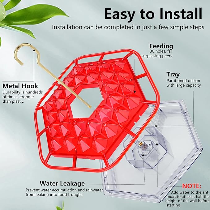 Hummingbird Feeders for Outdoors,Hanging Ant and Bee Proof,30 Feeding Ports Shirem Hummingbird Feeder,Built-in Ant Moat,Easy to Fill and Clean,14 Ounces (1 Pack)