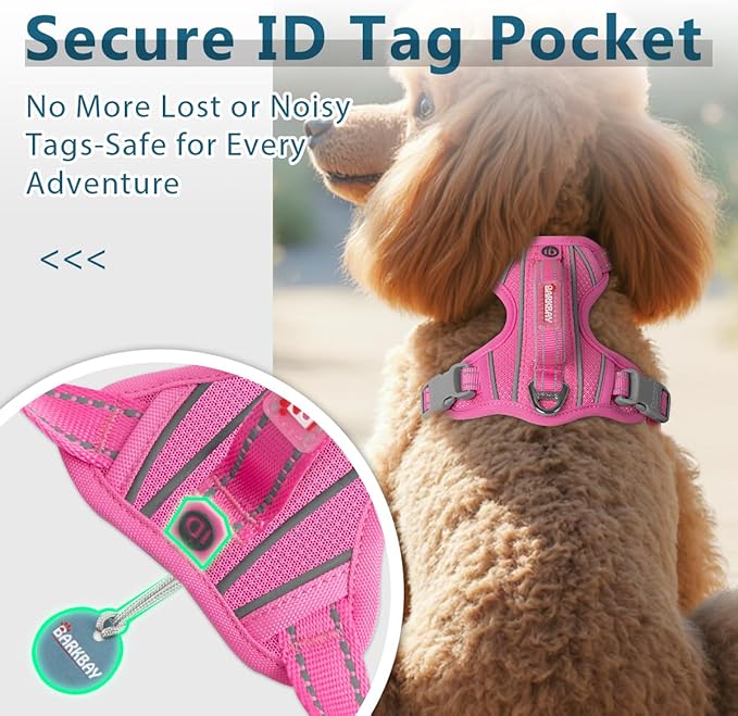 BARKBAY Dog Harness No Pull with ID Tag Pocket - Heavy Duty, Reflective, Easy Control for Large Dogs(Pink,XS)