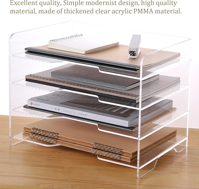 Acrylic Desk Organizer, 4 Tier Paper Tray, Clear Letter Tray, Office Accessories