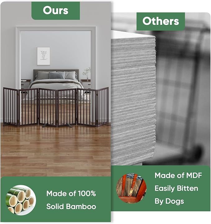 Dog Gates for Doorways, Foldable Dog Gate Indoor, Freestanding Pet Gates for Doorways Bedroom, Puppy Gate with Metal Support Feet, Room Divider, 6 Panels (Brown)