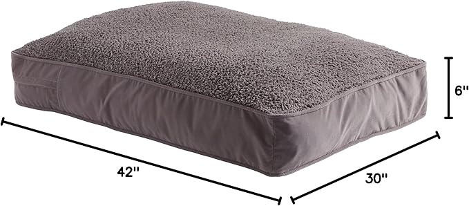 South Pine Porch Buddy Reversible Rectangle Pillow Style Microfiber and Sherpa Dog Bed with Removable, Machine-Washable Cover, Gray Sherpa, Medium (42 in. x 30 in.)