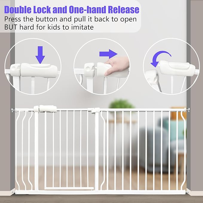Extra Wide Baby Gate 43.5-48 Inch, Pressure Mounted No Drilling, Heavy Duty Metal for Stairs & Doorways, Indoor Safety Gate for Kids and Dogs, White