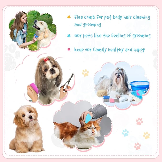 Maitys 8 Pieces Flea Lice Combs Double Sided Lice and Nit Removal Hair Grooming Plastic and Metal Comb for Humans Pets(3.5 x 2 Inch, 3.54 x 1.57 Inch,Pink, Blue)