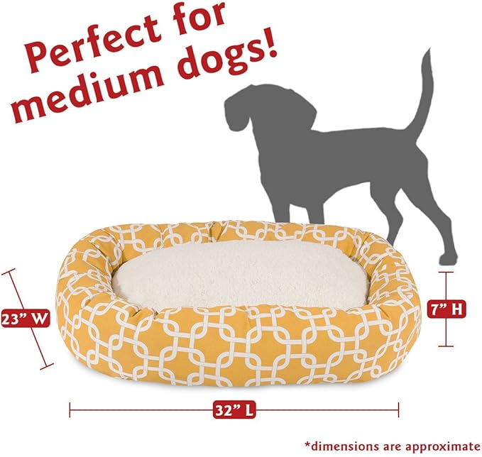 Majestic Pet 32 Inch Links Sherpa Calming Dog Bed Washable – Cozy Soft Round Dog Bed with Spine for Head Support - Fluffy Donut Dog Bed 32x23x7 (inch) – Round Pet Bed Medium - YELLOW