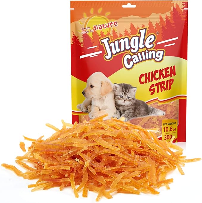 Jungle Calling Soft Training Treats for Small Dog and Cats, Mini Chicken Strips Puppy Training Edible Snacks Easy to Digest, Grain Free (Pack of 2)