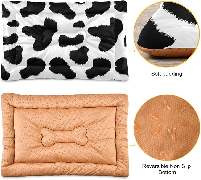Cow Print Pet Bed Cute Dog Bed Mat Absorbing Non Slip Pad Pet Sleeping Mat for Small, Medium, and Large Dogs Puppy Cat 24 in x 18 in