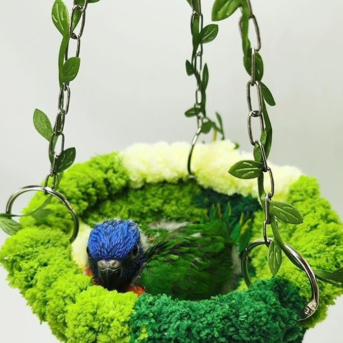 Bird Nest Hanging Hammock Bed Toy for Small Medium Pet Parrot Parakeet Cockatiel Conure Cockatoo Amazon Lovebird Budgie Finch Canary Hamster Rat Gerbils Chinchilla Cage Stand Perch (Multicolor)