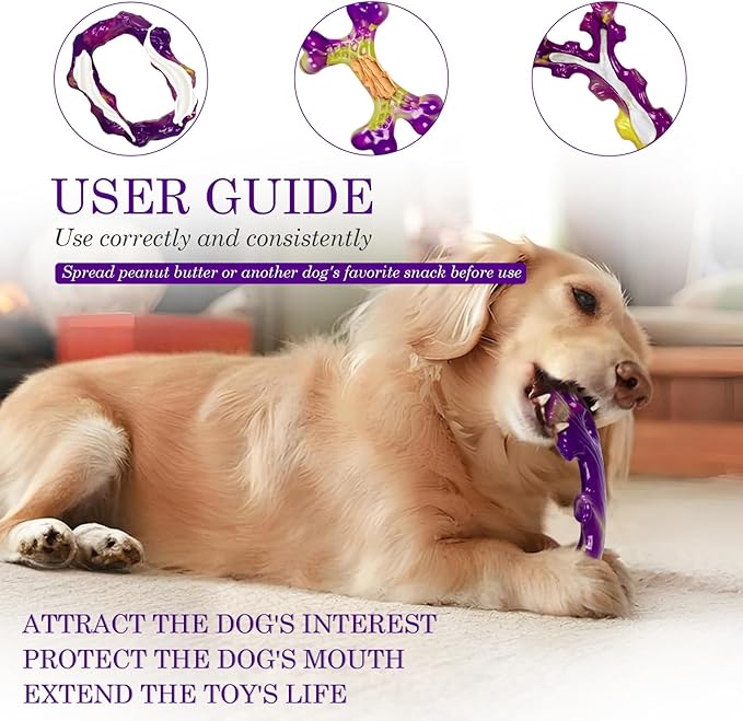 Tough Dog Toys for Aggressive Chewers 3 Pack, Indestructible Dog Toys for Large Dogs, Dog Chew Toys, Aggressive Chew Toys to Keep Them Busy, Dog Bones for 15-100lbs Puppy/Medium/Large Breeds