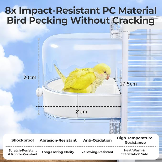 mini&moe Bird Bath for Cage, 4 in 1 Multifunction Birds House/Bath/Litter Box/Feeder Room, Bird Cage Accessories for Pet Birds Conure Budgies Cockatiels Lovebird,Finches, Parakeets, Mannikin, White