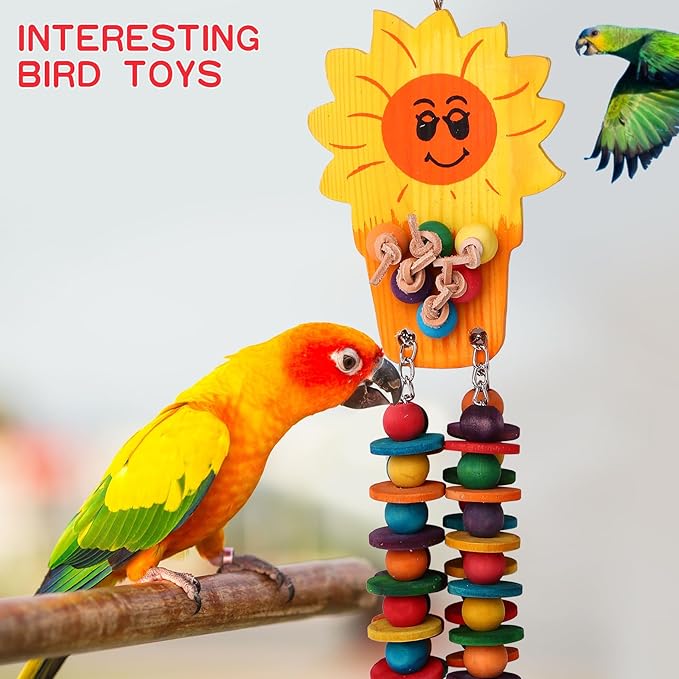 Set of 3 Natural Wood Parrot Toys - Ideal for Small & Medium Parrots. Safe & Durable Chew Toys Promote Mental Stimulation & Beak Health. Handcrafted Bird Toys for Enriching Playtime