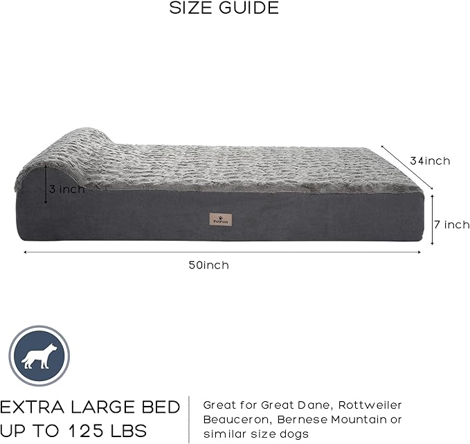 Jumbo Orthopedic Dog Bed for Large Dogs - 7-inch Thick Memory Foam Dog Bed with Pillow Removable Cover Machine Washable, Giant | 50 inch, Dark Gray