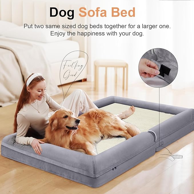 Large Dog Bed Orthopedic Washable: Beds Bolster XL Bed Big XLarge Dogs Egg Crate Foam Couch Sofa Waterproof with Removable Cover - Purple
