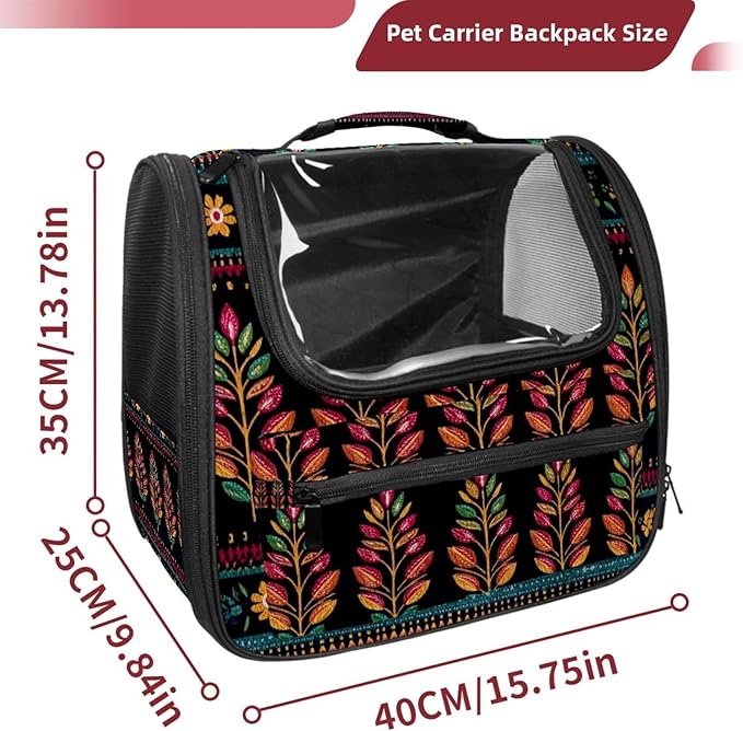 Portable Travel pet Backpack Carrier Hamster Bag Small Dog cat Carrier Breathable Hang Bag, Motifs African Boho Paisley Floral (29)