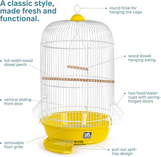 Elegant Escape Small Round Bird Cage with Graceful Design, Durable Metal Construction, Compact Size, and Comfortable Space