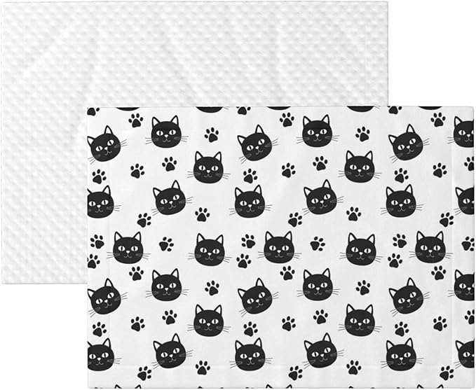 Reversible Plush Throw for Dogs and Cats, Black Cats and Cat Paws, Double Sided Blanket with Nubby Dot Side and Sleek Side Ideal for Cuddling Nesting Security